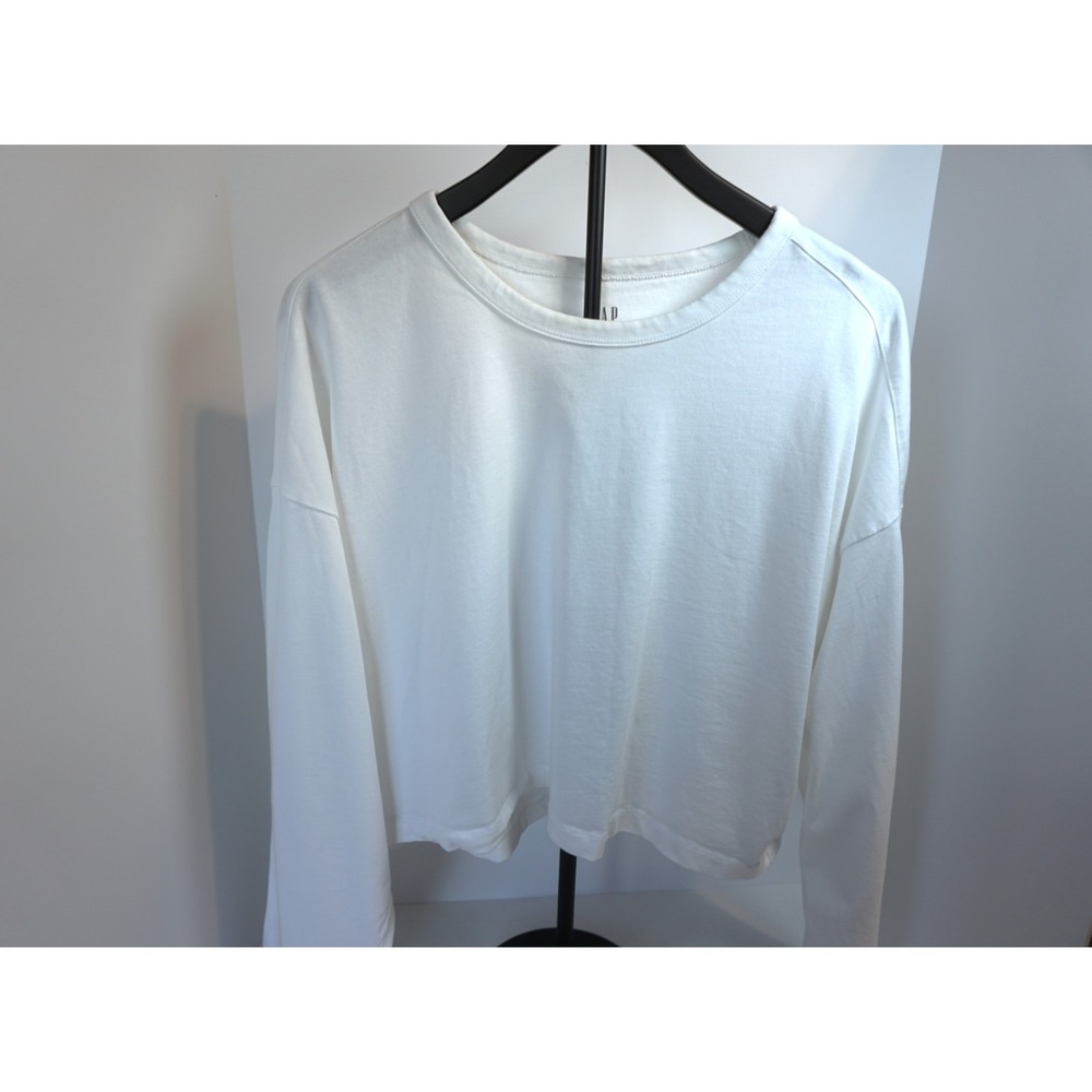 Gap Women XL White Organic Cotton Long Sleeve Crop T-Shirt Fresh White 823691-00
